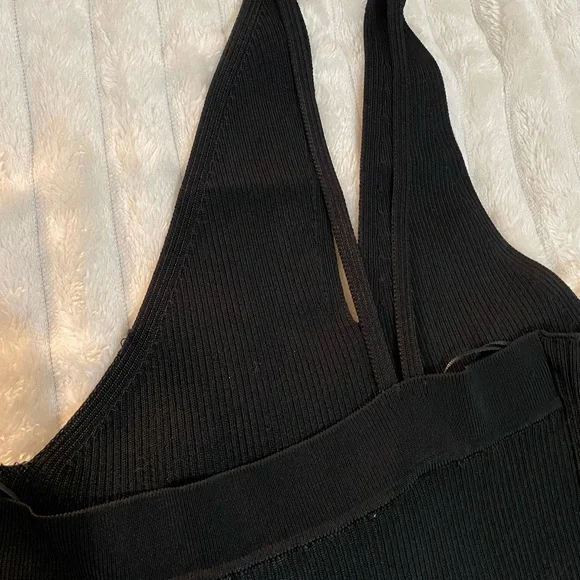 Black Ribbed One Shoulder Mini Dress - Picture 4 of 4